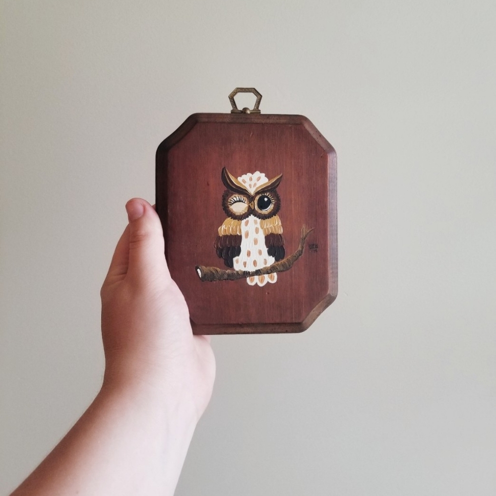 Original Painting Owl Vintage